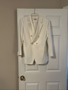 LOFT Cream Double-Breasted Blazer with Gold Buttons